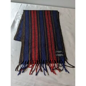 Christian Dior Monsieur Mens Striped Scarf Navy Blue Red Gold Made in England